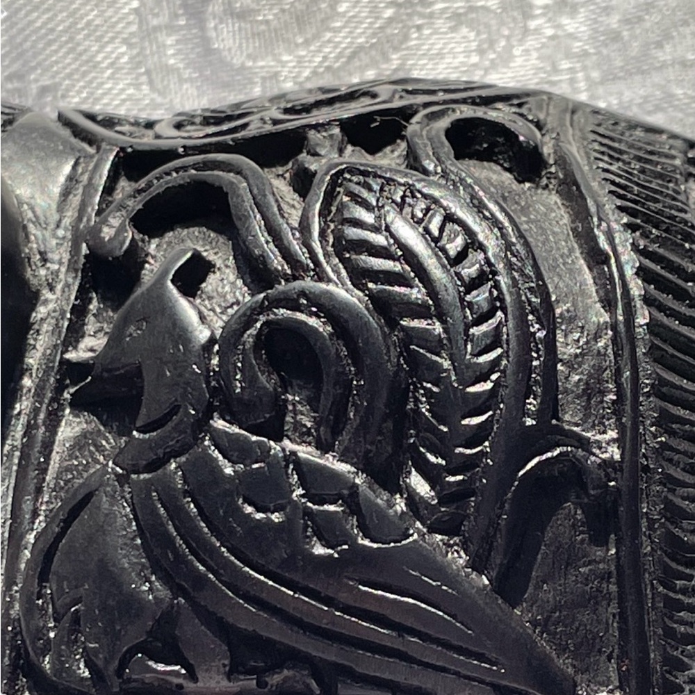 Intricately Black Marble Carved Elephant Figurine.  6x6x3” - Picture 7 of 8